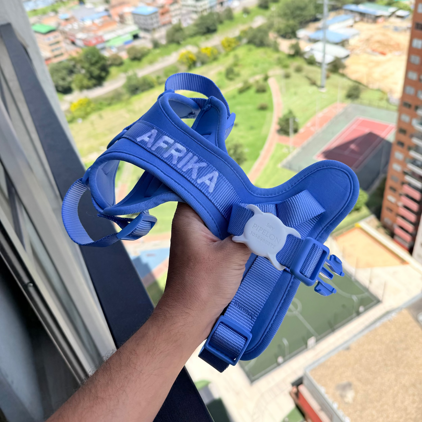 ARNÉS CONFORT + PORTA AIRTAG PERSONALIZADO